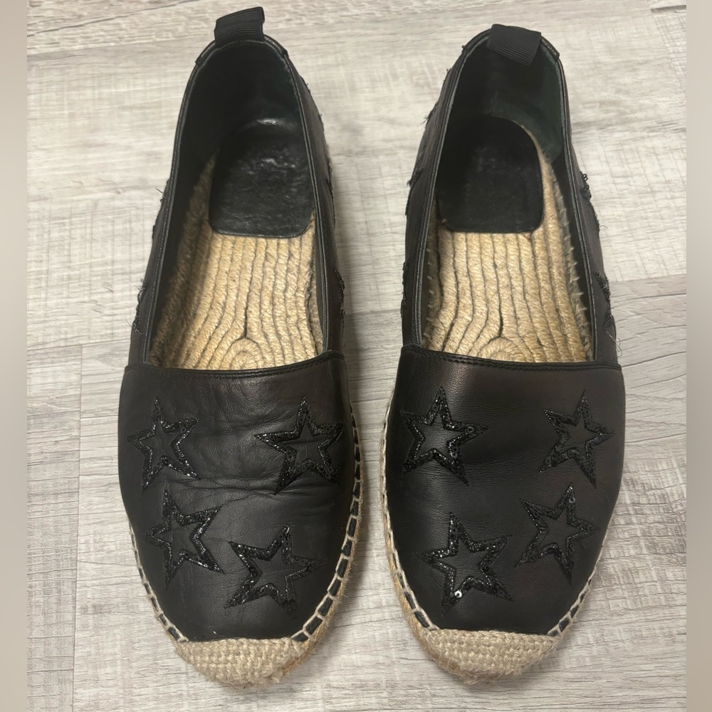 Saint Laurent Black Leather Star Espadrilles EU 37.5 US 6.5